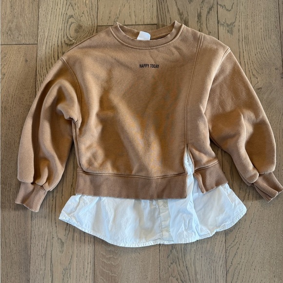 Zara Girls 'Happy Today' Sweatshirt Tan Size 7 - Picture 1 of 4